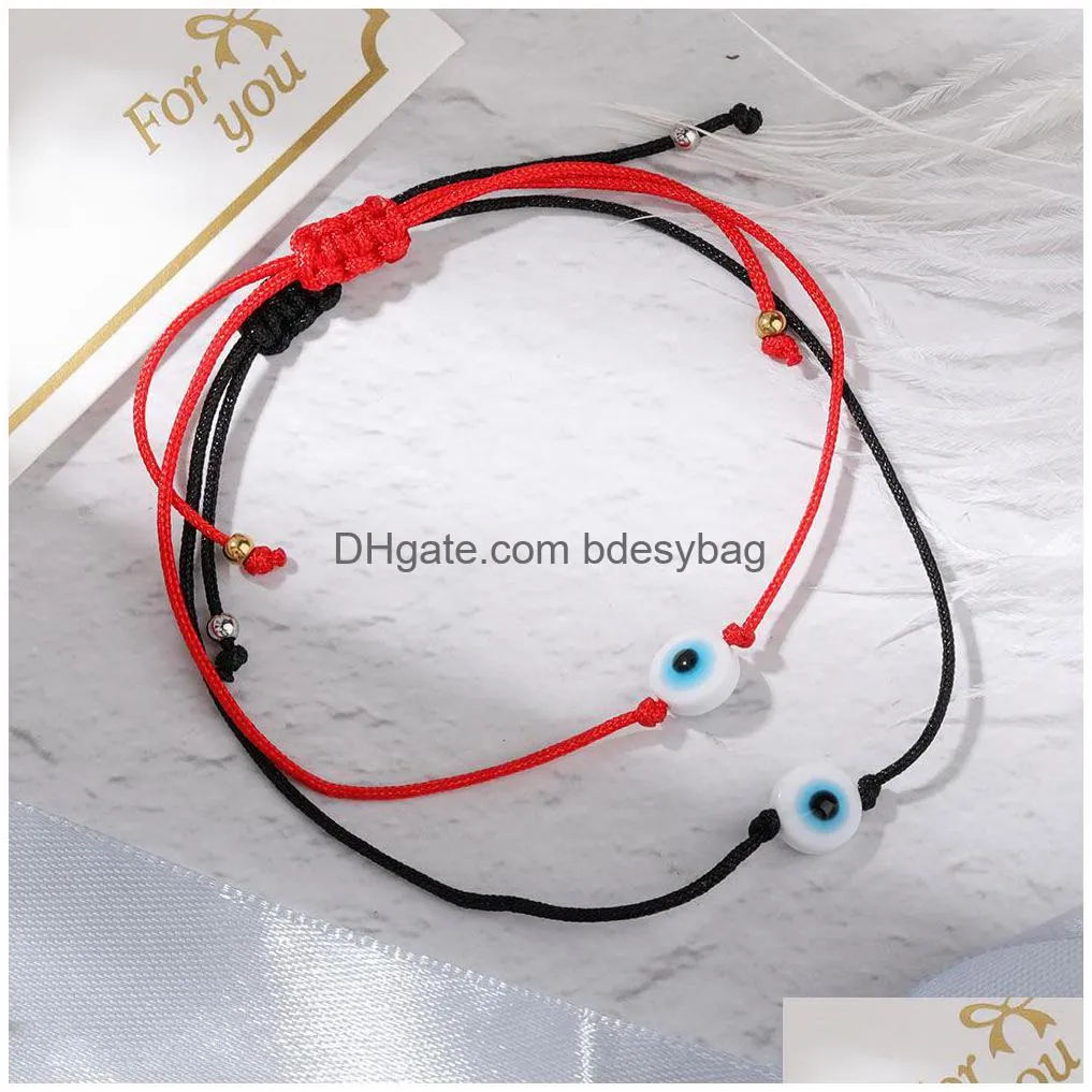 Charm Bracelets Handmade Evil Blue Eye Bracelets Set With Card Red Black String Bracelet Protection Luck Amet For Women Men Family Fri Dhmug