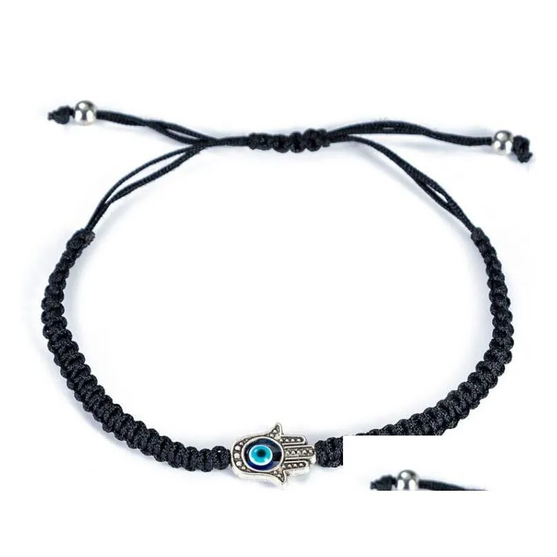 Charm Bracelets 20Pcs/Lot Lucky Kabh Black String Thread Hamsa Bracelets Blue Turkish Evil Eye Charm Women Handmade Friendsh Dhgarden Dhzhj