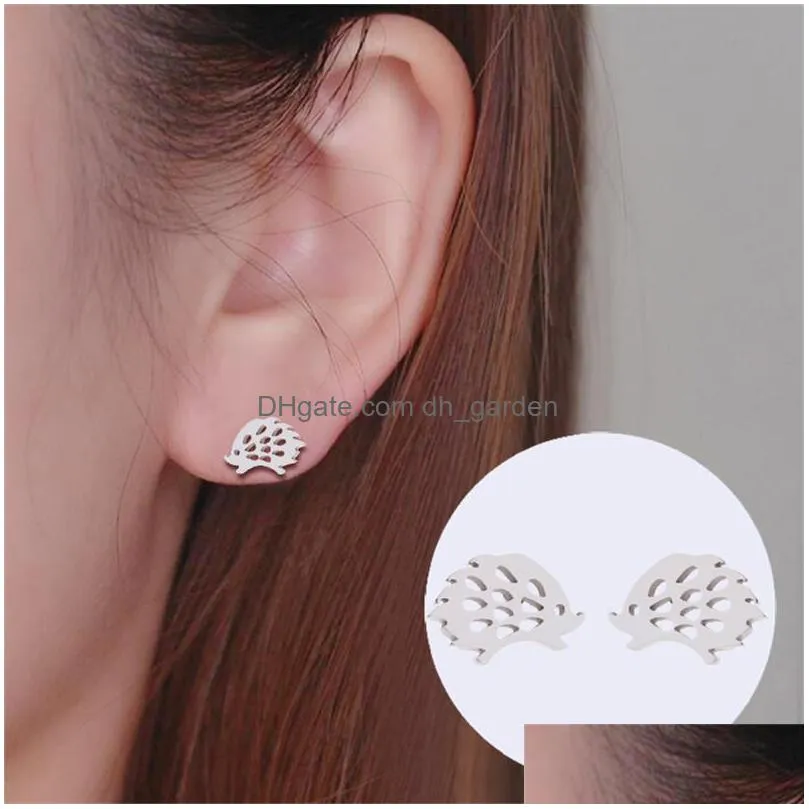 trendy lovely hedgehog stud earrings for girls cute fashion animal ear earrings jewelry stainless steel black earringz