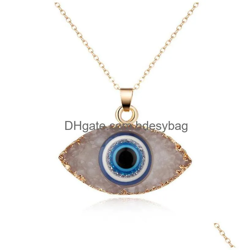 Pendant Necklaces Blue Inspired Jewelry Evil Eye Druzy Stone Pendant Necklace Earrings Resin Quartz Crystal Fashion For Drop Delivery Dhk0B