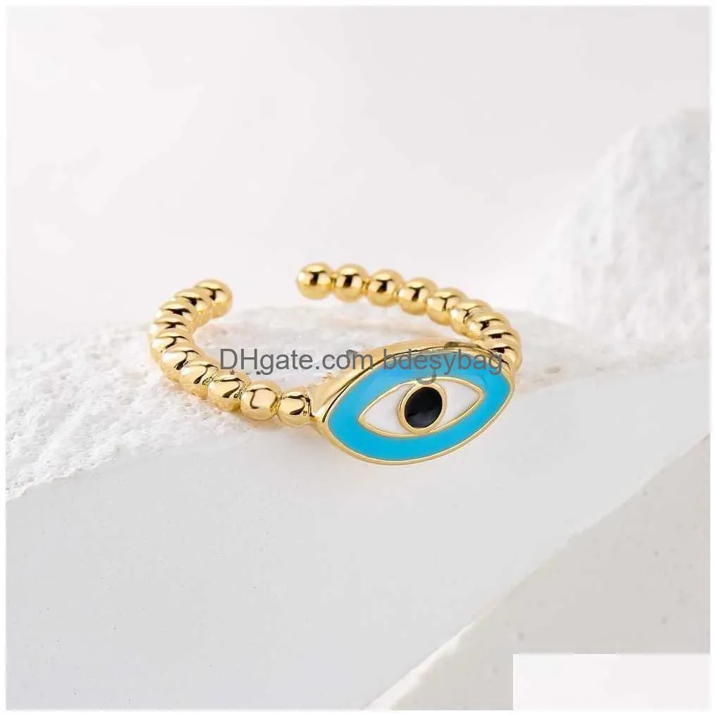 Band Rings Band Rings Newbuy Fashion Enamel Lucky Evil Eye Jewelry 2022 Trendy Gold Color Copper Open Finger Ring For Women Girl Adjus Dhuvg
