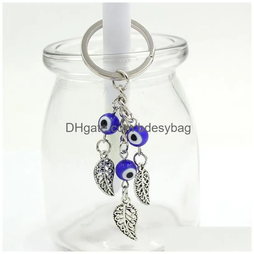 Key Rings Wholesale Lucky Evil Eye Keychain Car Key Rings Ceramics Blue Feather Leaf Elephant Keyring For Women Jewelry Gift Drop Deli Dhf85