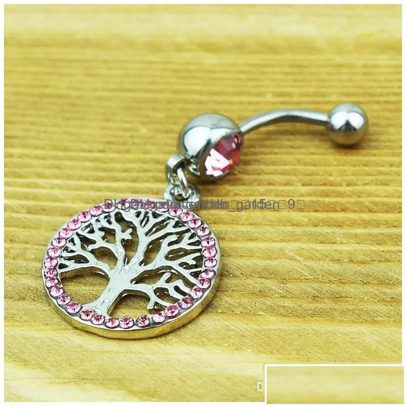 navel bell button rings d0753 mix colors lifetree belly ring 14ga 10mm length drop delivery jewelry body dhgarden dhfwd