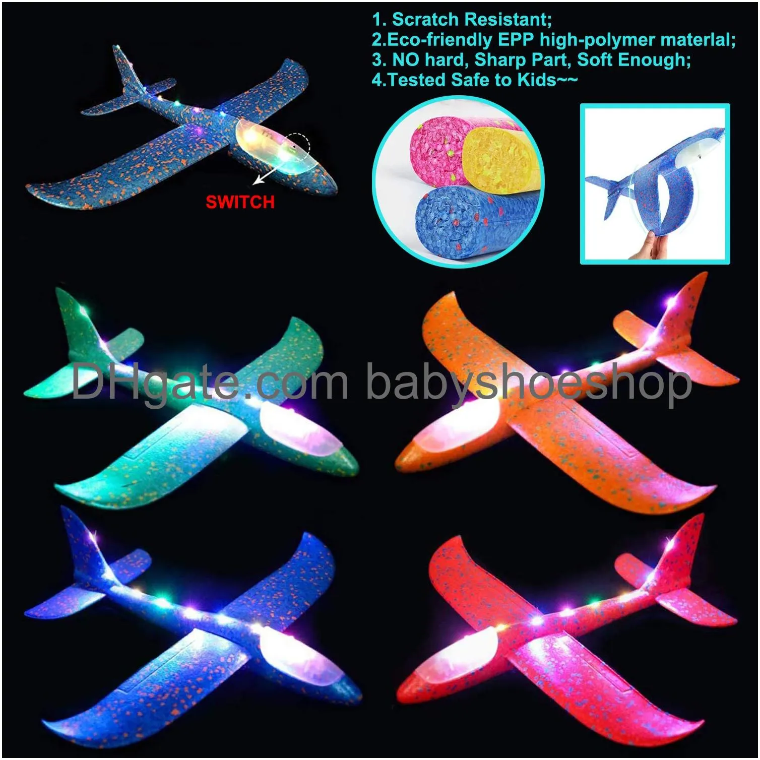 lotiang airplane toys 16 inch manual foam flying glider throwing planes model air plane two flight modes aircraft for boys girls multicolored