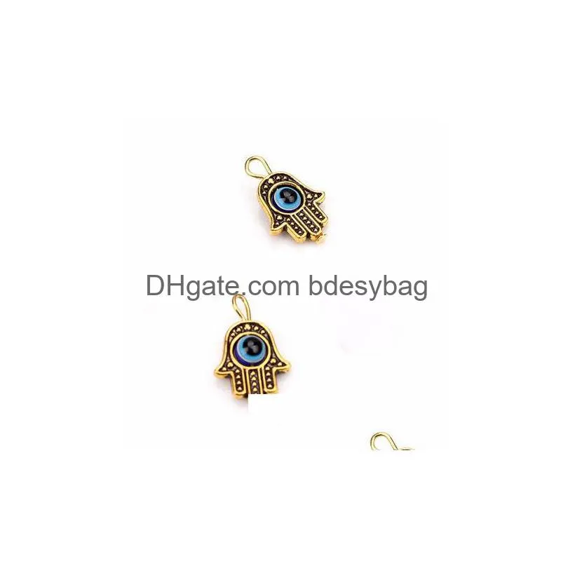 Charms 50Pcs Turkish Hamsa Hand Blue Evil Eye Charms Pendant For Jewelry Making Findings 19X12Mm Drop Delivery Jewelry Jewelry Finding Dhwk7