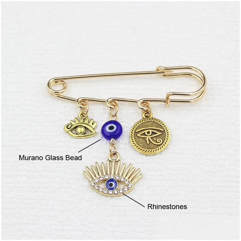 Pins, Brooches Wholesale Hamsa Hand Brooch Rhinestone White Blue Evil Eye Safety Pin For Friends And Family Gift Lucky Jewel Dhgarden Dhbti