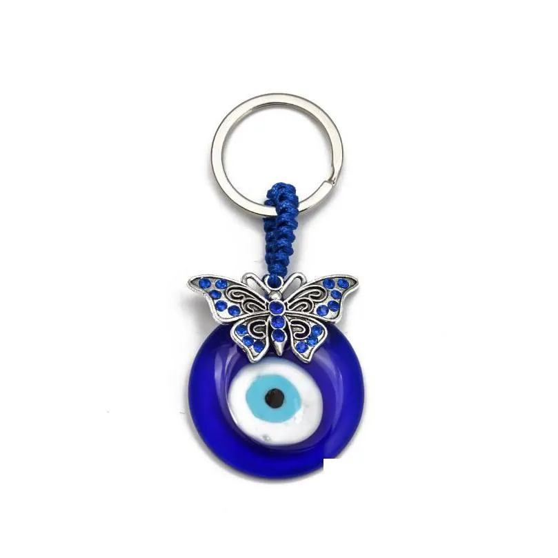 Key Rings Fashion Butterfy Turtle Owl Palm Evil Eyes Key Rings Keychain Metal Keyring Glass Lucky Blue Eye Pendant Ornament Dhgarden Dhrak