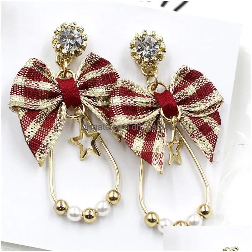 fashion bohemian style popular personality long dangle earring with fabric bow ribbon girls earrings jewelry