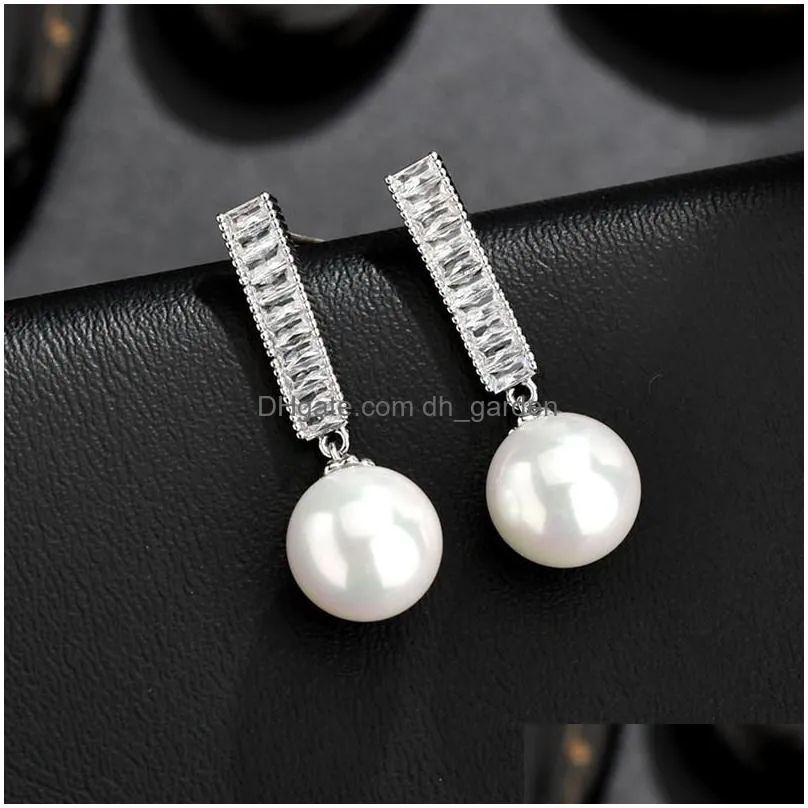 elegence cubic zirconia teardrop wedding earrings 925 sterling silver needle pearl earrings for women brides jewelryz