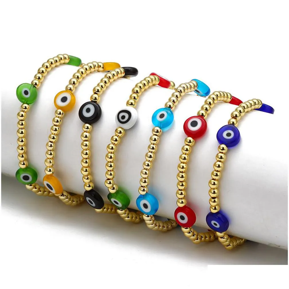Charm Bracelets 10Pcs/Lot Lucky Eye Turkish Evil Beaded Bracelet Gold Beads Colorf Adjustable Jewelry For Drop Delivery Jewel Dhgarden Dhmtx