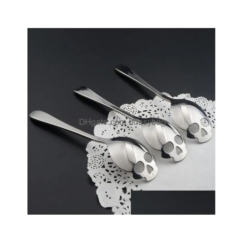 15.1x3.4x0.25cm skull shaped spoon 304 stainless steel coffee spoon dessert ice cream sweets teaspoon stainless food cutlery g1209