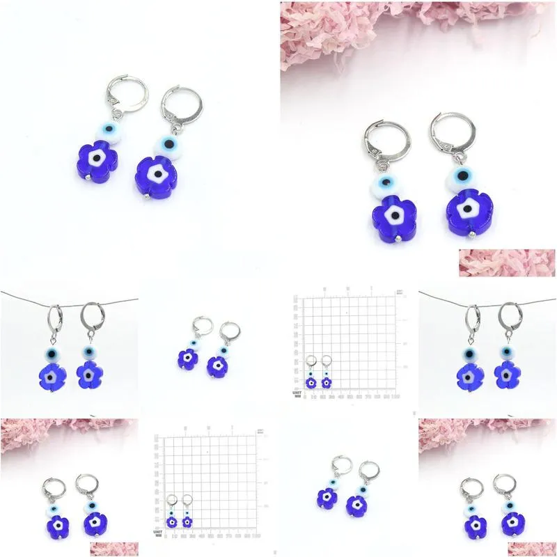 Hoop & Huggie Wholesale Hoop Ear With Lampwork Murano Glass Round Flower Blue Evil Eyes Earrings For Women Party Birthday Gi Dhgarden Dhw9M