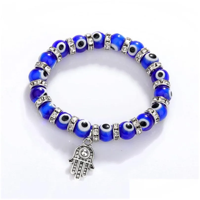 fatima hamsa hand evil blue eye charms strand bracelets bangles beads turkish pulseras for women jewelry wholesale