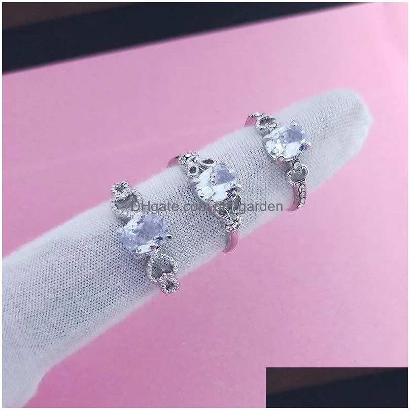 fashion female finger with side stones rings sterling silver flower heart arrow micro pave zircon rings for women love wedding jewelry