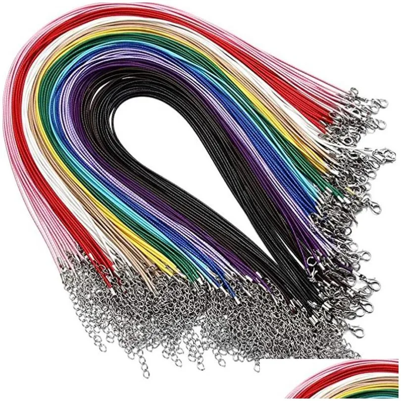100pcs/lot 18inches black colorful adjustable braided bracelet for diy necklace leather cord bracelet jewelry making findings