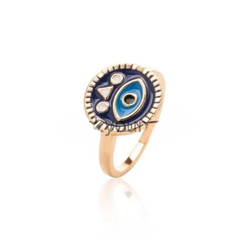 Band Rings Band Rings Trendy Blue Turkish Evil Eye Copper Gold Color Finger Adjustable For Women Plated Fashion Jewelry Drop Dhgarden Dhf45