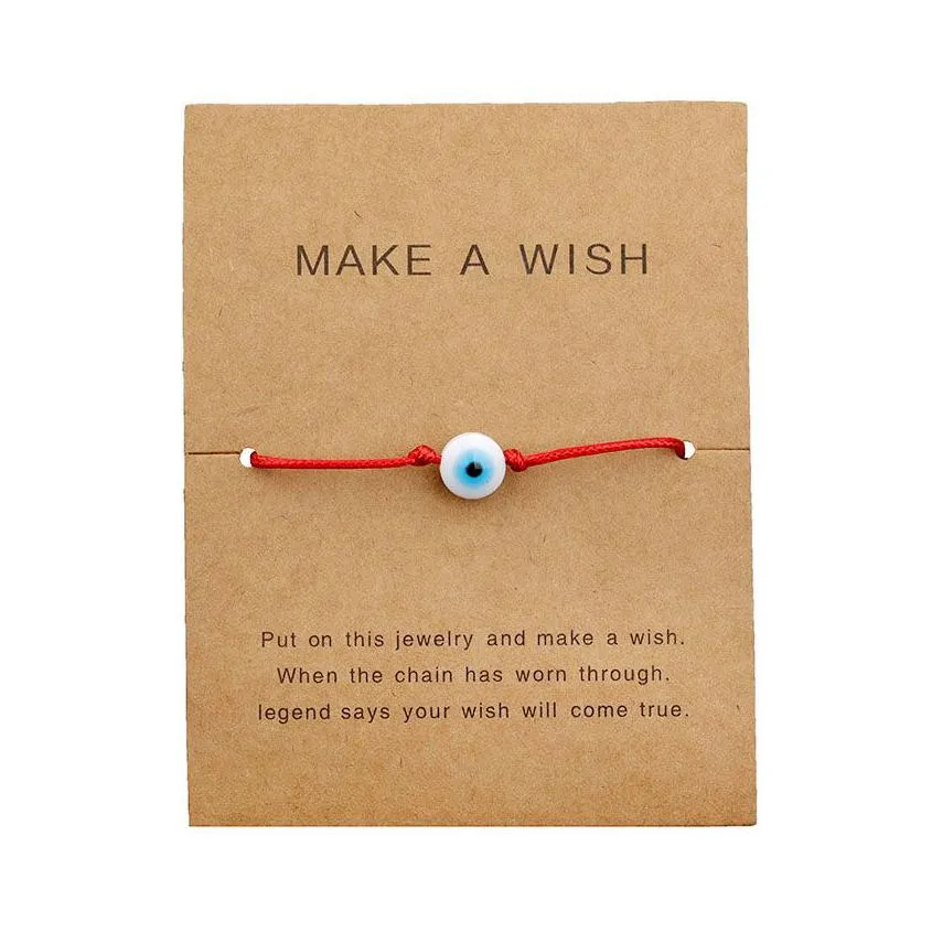 Charm Bracelets Make A Wish Evil Blue Eye Woven Paper Card Bracelet Women Adjustable Lucky Red String Bracelets Femme New Fa Dhgarden Dhydf