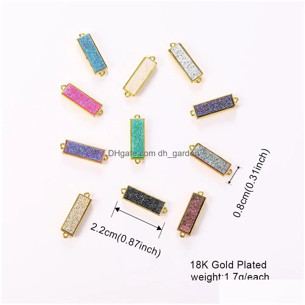 wholesale rectangle drusy druzy resin good quality pendant gold crystal for bangle bracelet necklace diy making jwerly for womeny