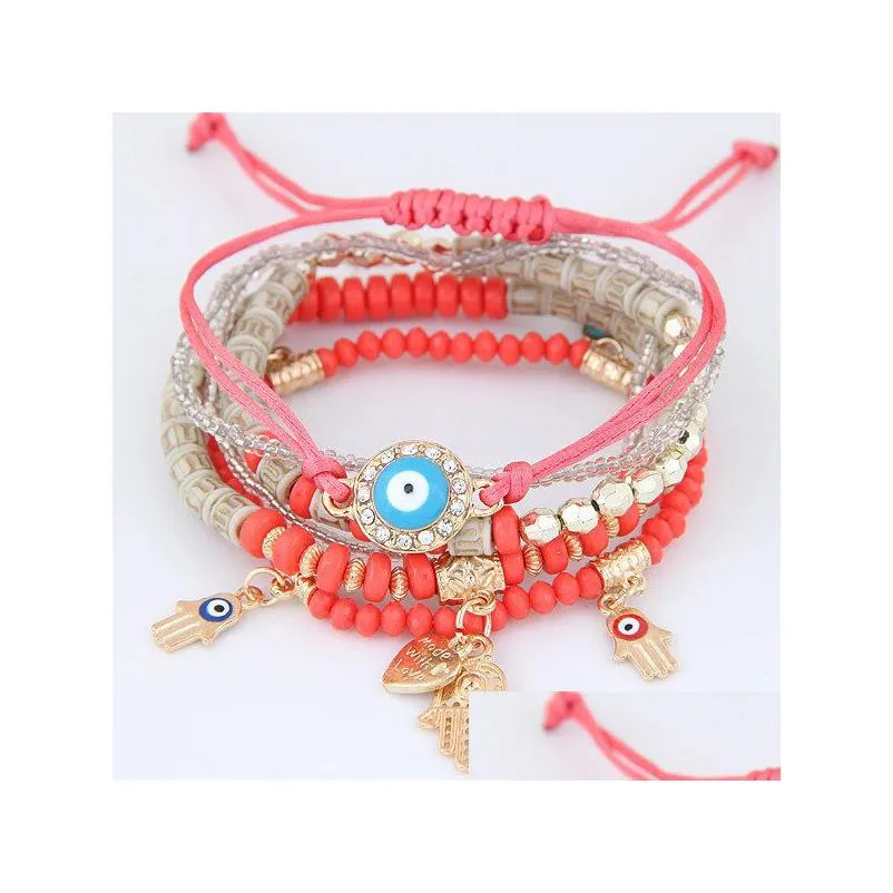 Charm Bracelets Kabh Fatima Hamsa Hand Evil Eye Charms Bracelets Bangles Mtilayer Braided Handmade Beads Pseras For Women Me Dhgarden Dhm47