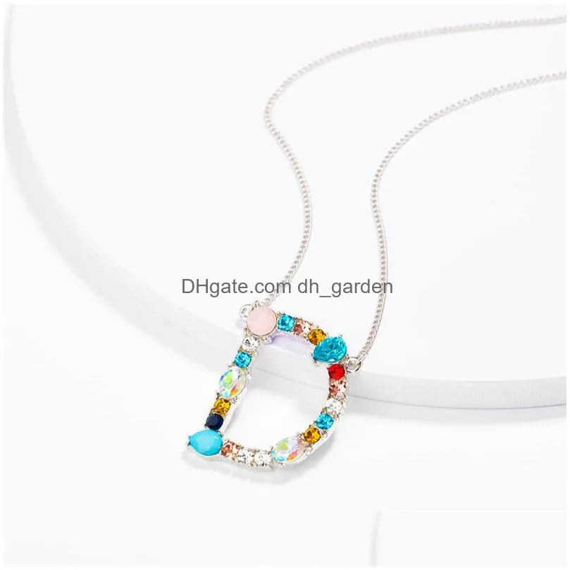 multicolor charm silver pendant necklace rhinestone initial 26 letter necklaces couple name necklace valentines day giftz