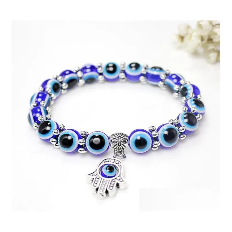 Beaded Lucky Fatima Hamsa Hand Blue Evil Eye Charms Bracelets Bangles Beads Turkish Pseras For Women Jewelry Drop Delivery Je Dhgarden Dhmh8
