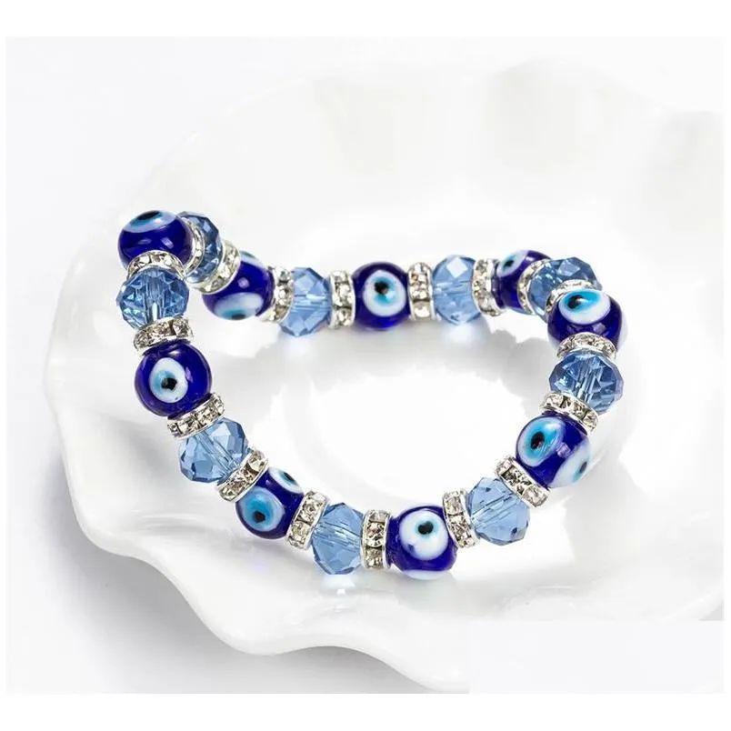 Beaded Blue Evil Eye Crystal Beaded Strands Elastic Bracelets Handmade Lucky Eyes Beads Bracelet Jewelry Drop Delivery Jewelr Dhgarden Dhyg5