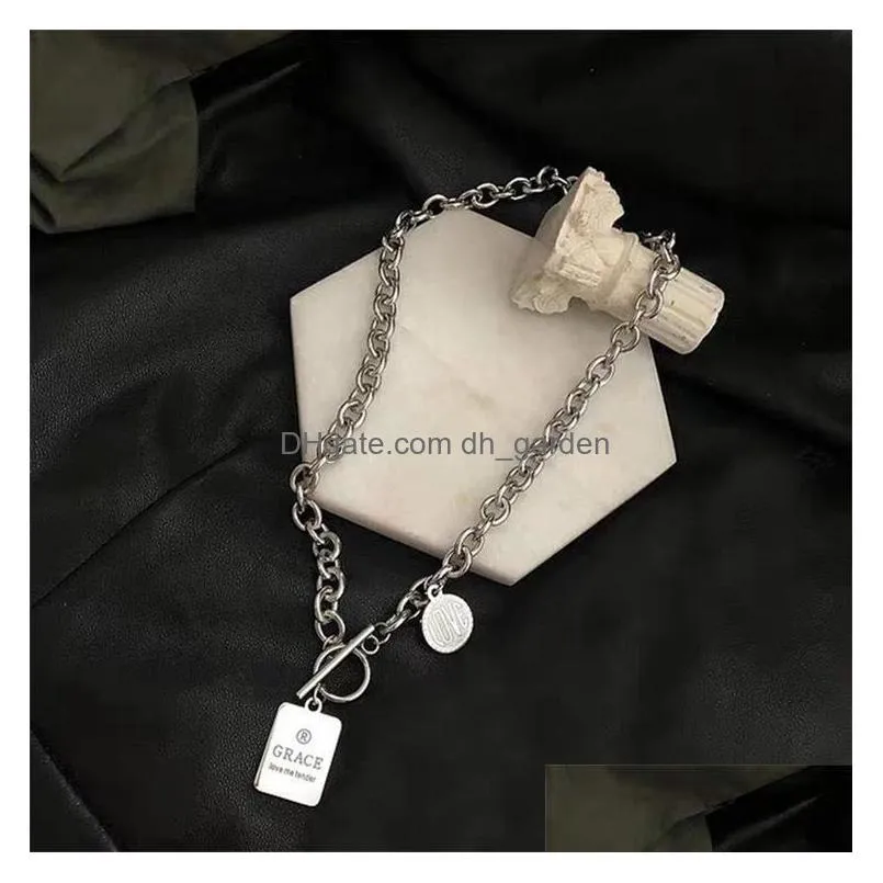 hiphop square round card chain necklace stainless steel short necklace for men women rock rapper charm collar chain jewelry street