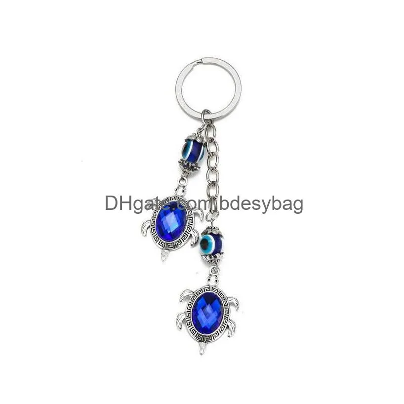 Key Rings Fashion Animal Elephant Turtle Hand Evil Eyes Keychain Glass Key Chain Lucky Blue Eye Pendant Ornament Keychains Drop Delive Dh1Y2