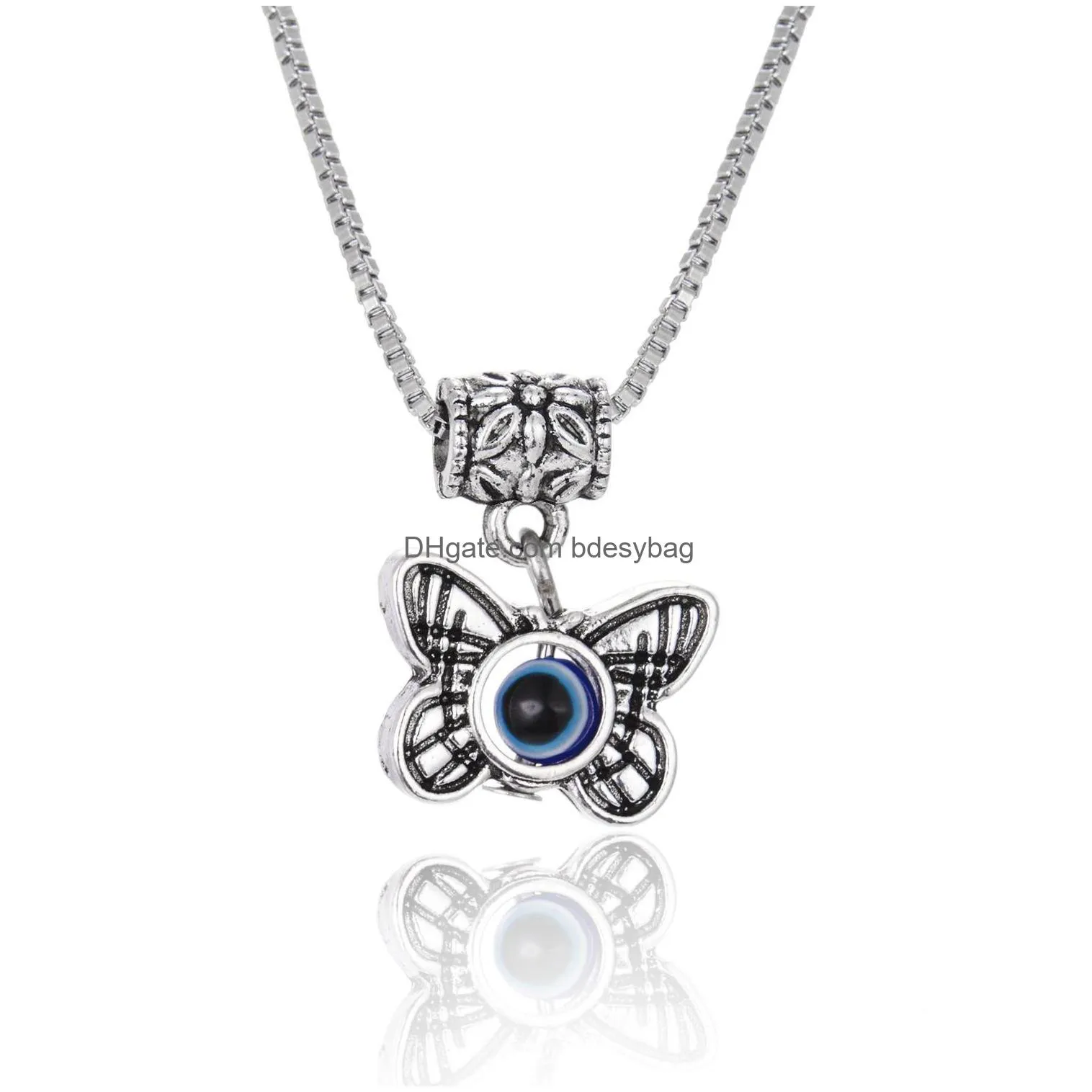 Pendant Necklaces 2022 Charm Turkish Jewelry Evil Blue Eye Butterfly Turtle Owl Palm Necklace For Women Men Pendant Clavicle Chain Cho Dh1Kt