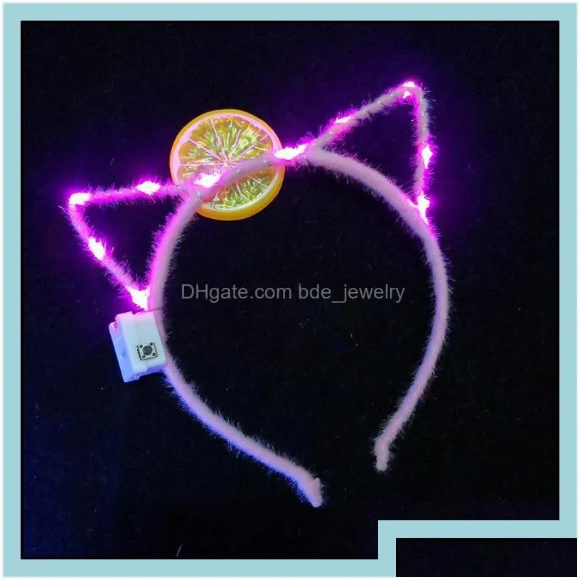 Headbands New Stylish Led Cat Ears Headband For Women Girls Furry Devil Head Hoop Fine Hair Ornaments Accessories Headwear Sexy Drop