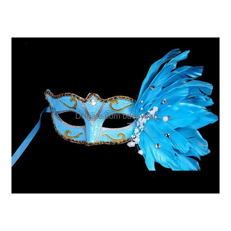 2016 new christmas halloween masquerade feather masks feather colored birthday party masks