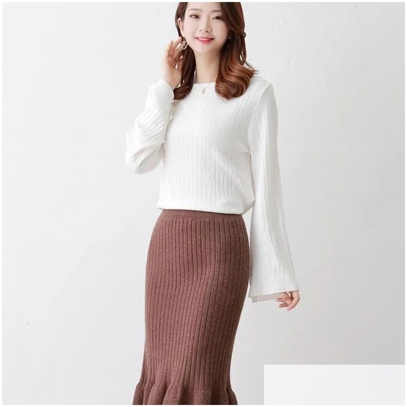 women skirt plus size wool long fishtail skirt autumn and winter high waist allmatch knitted bag hip skirt female autumn 2021 210309