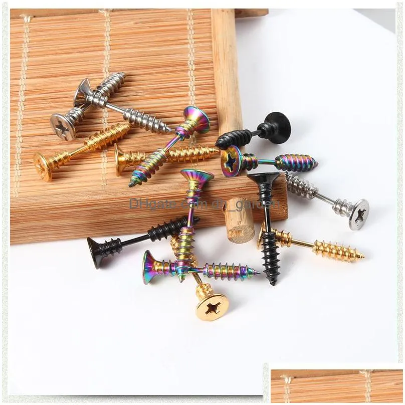 50pcs/lot punk men women stud earring anti allergic stainless steel body piercing whole screw stud earrings funny jewelry