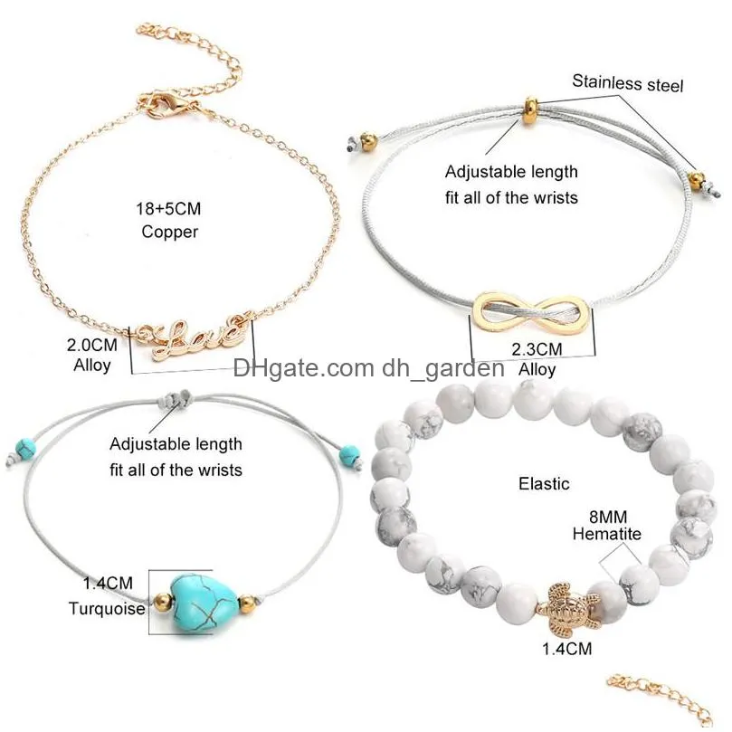 bohemian wax rope adjustable bracelet set white hematite bead heart love bracelet set for women valentines day jewelryz