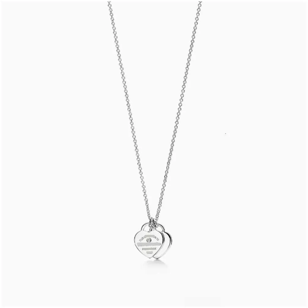 Pendant Necklaces Ly Classic High Edition S925 Sterling Sier Double Heart Charm Drop Glue Set Diamond Plated Love Necklace Drop Delive Otai4