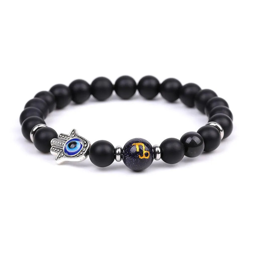 Charm Bracelets Evil Eye Twee Constellations Bracelet 8Mm Matted Black Rose Quartz Amethyst Tigers Agate Men Women Yoga Heal Dhgarden Dhe68