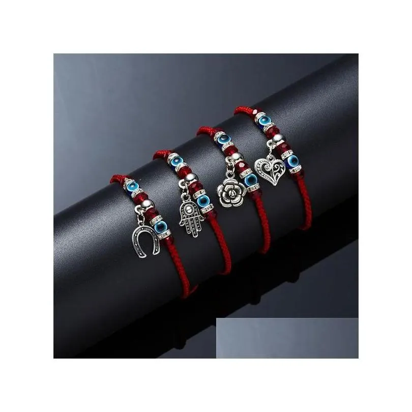 Charm Bracelets Charm Bracelets European And American Innovative Blue Eye Evil Red Rope Woven Fashionable Adjustable Hand St Dhgarden Dhfi4