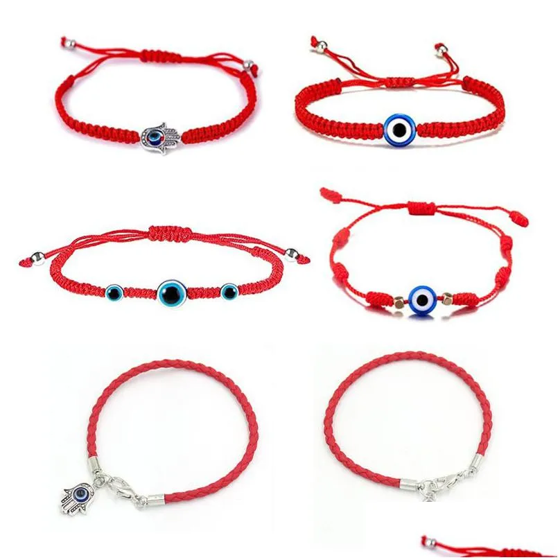 Charm Bracelets Wholesale Handwomen Bracelet Lucky Kabh Red String Thread Hamsa Bracelets Blue Turkish Evil Eye Charm Jewelr Dhgarden Dhhyz