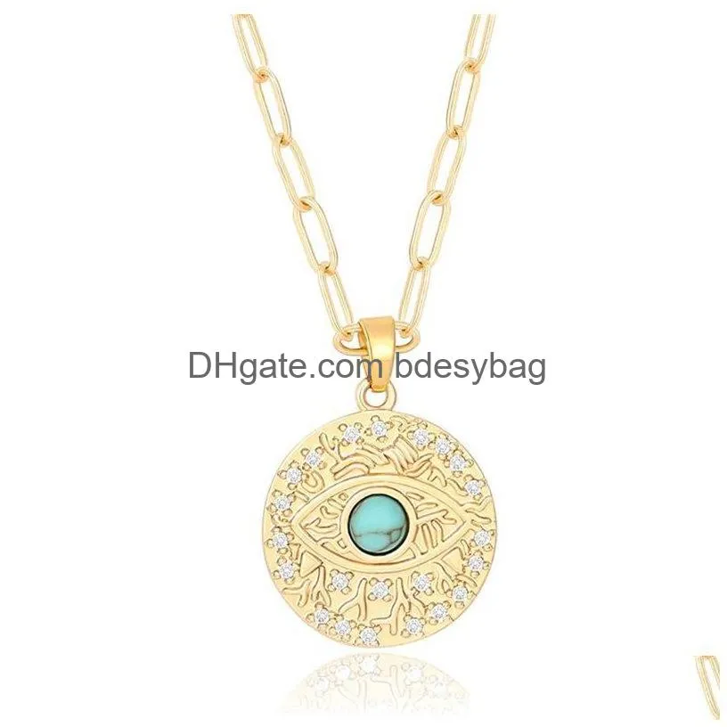 Pendant Necklaces Gold Moon Star  Evil Eye Pendant Necklace Medallion Paperclip Chian Choker Layering Jewery For Drop Delivery Jew Dhs3G