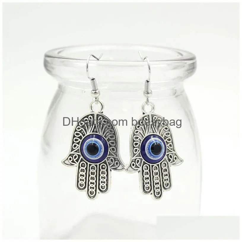 Dangle & Chandelier Wholesale Evil Eye Dangle Earrings Lampwork Murano Glass Blue Cylinder Earring For Women Mother Gift Lucky Family Dh0Bj