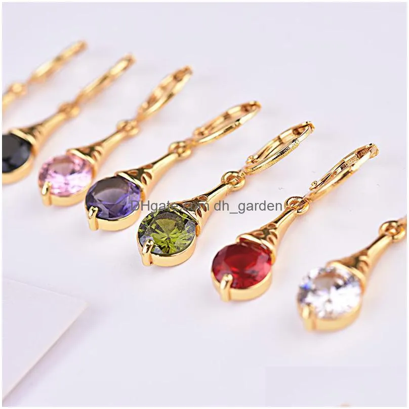 colorful crystal dangle earrings gold ear clips iridescent hypoallergenic gold coated for women hoop drop statement earringsz