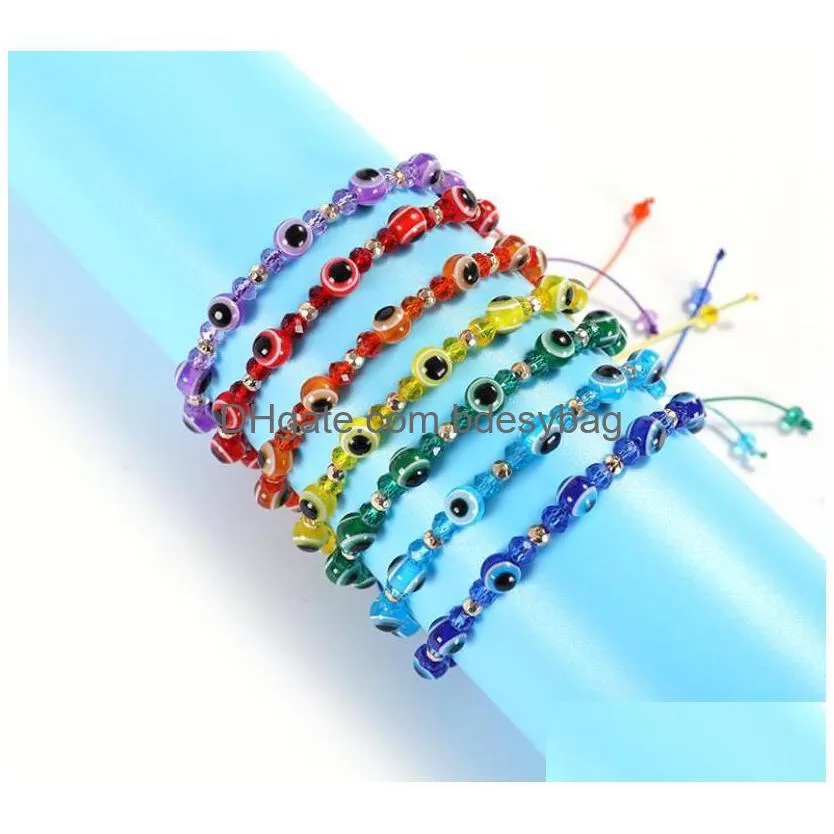 Beaded Turkish Evil Blue Eye Beads Strands Bracelet Handmade Braided Rope Chain Colorf Couple Crystal Bracelets Mixed Colors Drop Deli Dhnhf