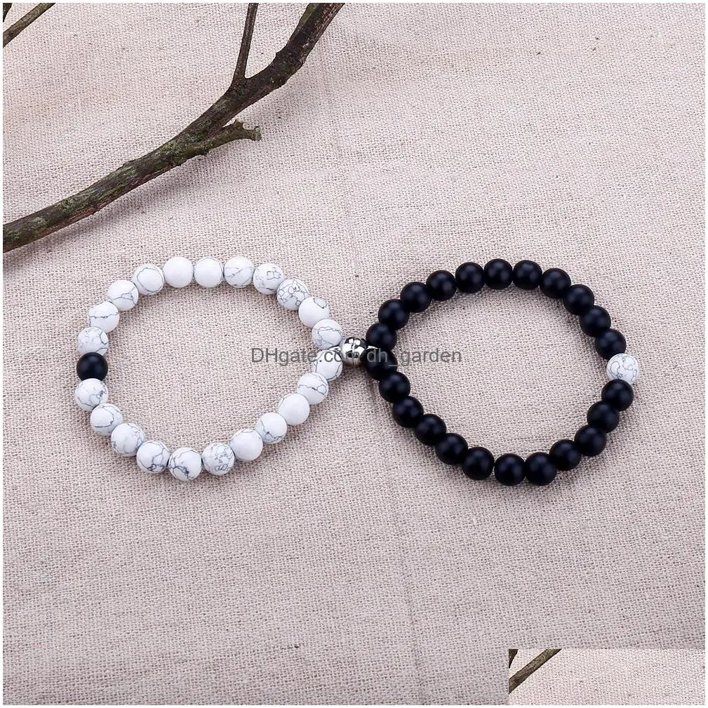 fashion natural stone strands chain bracelet for lovers distance magnet couple bracelets yoga friendship valentine jewelry gifts