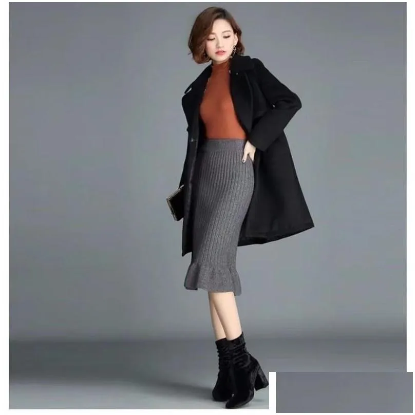 women skirt plus size wool long fishtail skirt autumn and winter high waist allmatch knitted bag hip skirt female autumn 2021 210309
