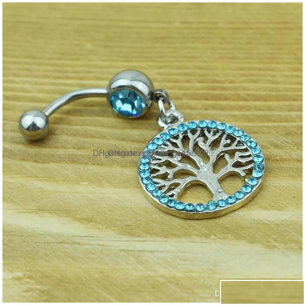 navel bell button rings d0753 mix colors lifetree belly ring 14ga 10mm length drop delivery jewelry body dhgarden dhfwd