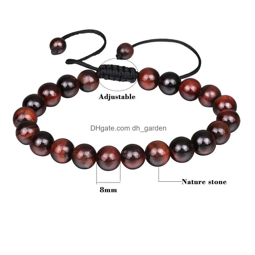 new arrival 8 mm nature stone bracelet for women men adjustable round shape agate stone black beads braided bracelet lucky jewelry