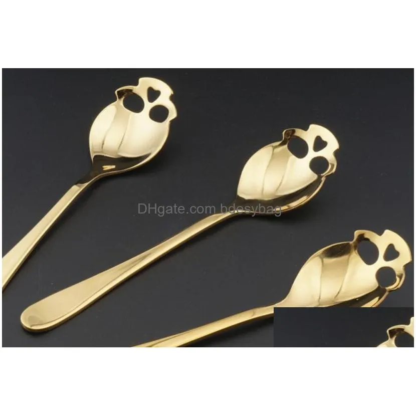 15.1x3.4x0.25cm skull shaped spoon 304 stainless steel coffee spoon dessert ice cream sweets teaspoon stainless food cutlery g1209