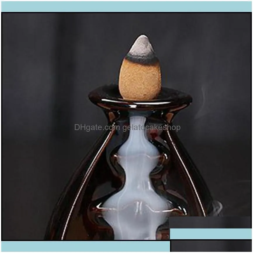 fragrance lamps ceramic glaze waterfall backflow incense burner censer holder cones home decor 24 style stick kka8036 gelatocakeshop