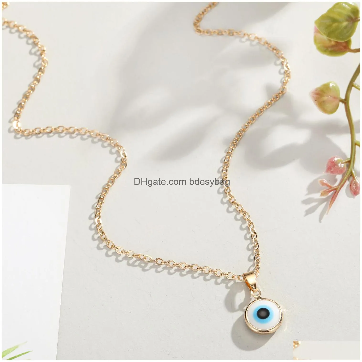 Pendant Necklaces 2021 Vintage Ethnic Round Turkey Evil Eye Necklace For Women Gold Sier Color Blue Pendant Choker Clavicle Chain Turk Dhlng