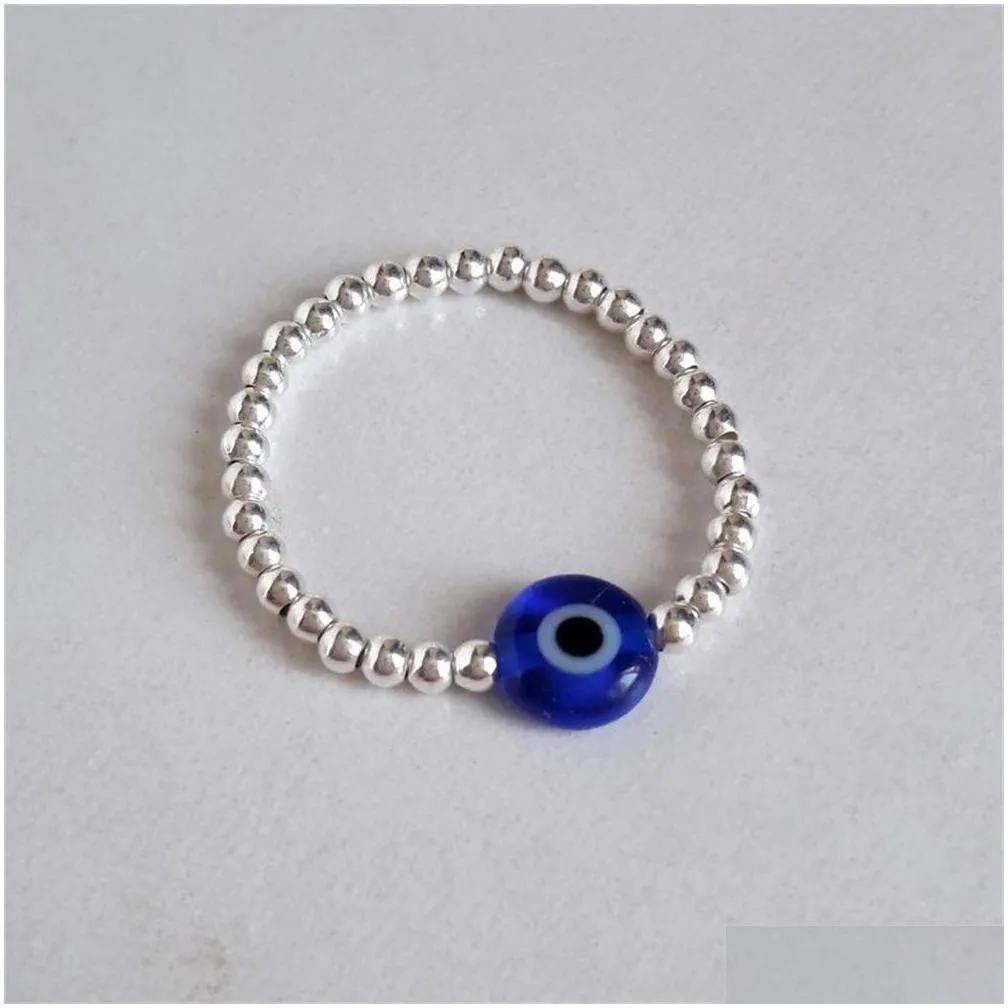 Band Rings Fashion Evil Eye Reduce Pressure Glass Beaded Ring For Women Exquisite Relax Anxiety Fidget Meditation Adjustable Dhgarden Dhegl